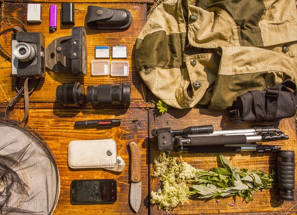 Photography equipment on table