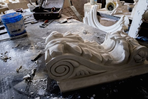 Ornate sculpture in art studio