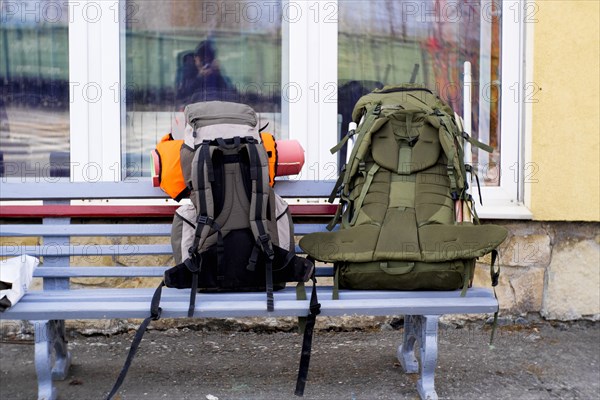 Backpacks on bench
