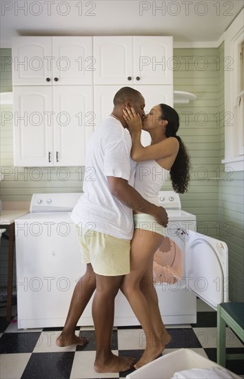 Couple wearing underwear and kissing