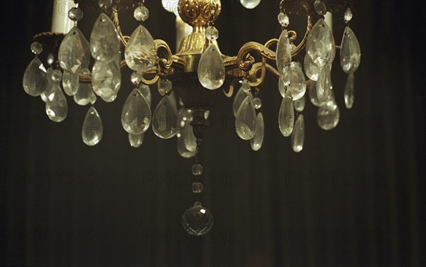 Close up of crystal chandelier