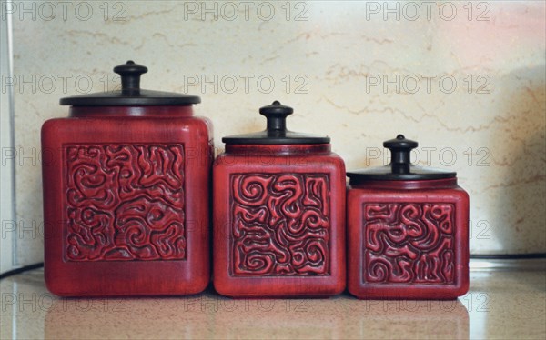 Kitchen canisters from 1950's on counter