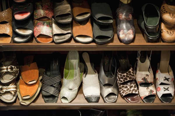 Collection of Woman's shoes on shelf