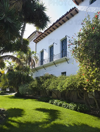 Side of Santa Barbara Courthouse with balcony