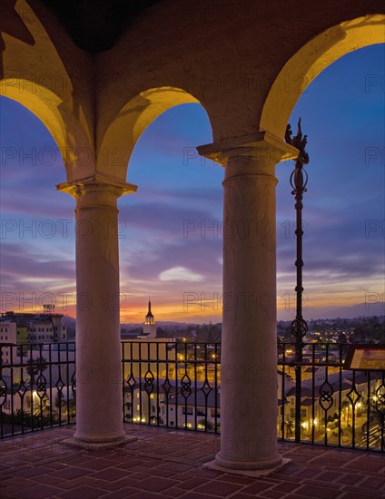 Balcony with view of Santa Barbara at sunset