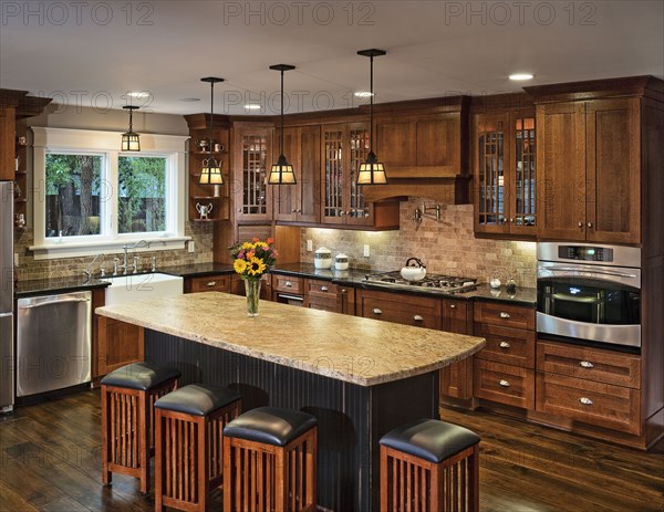 Contemporary kitchen with wooden cabinets