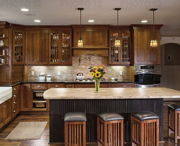 Contemporary kitchen with wooden cabinets