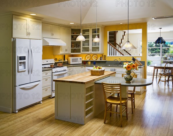 Kitchen with island and kitchen table