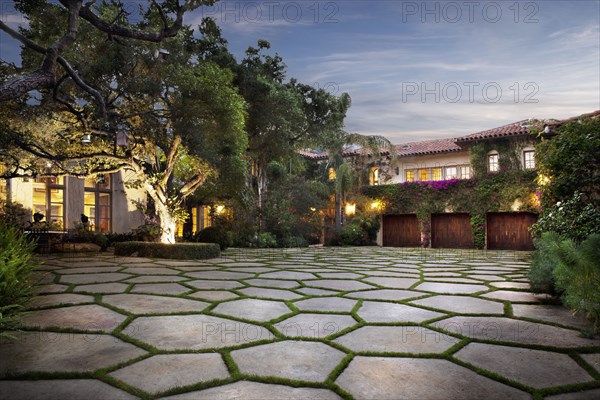 Grass driveway in yard of home