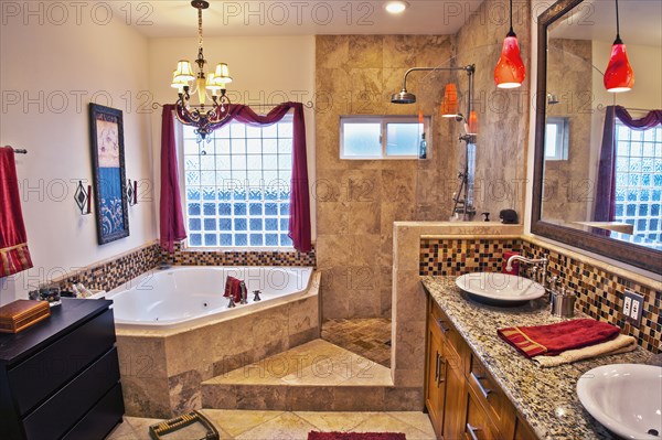 Tiled master bathroom