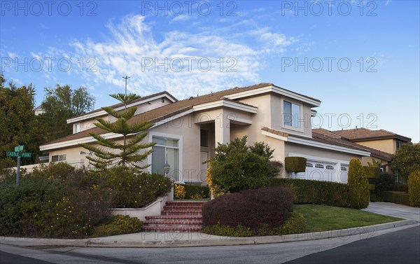 Exterior middle class home with plants