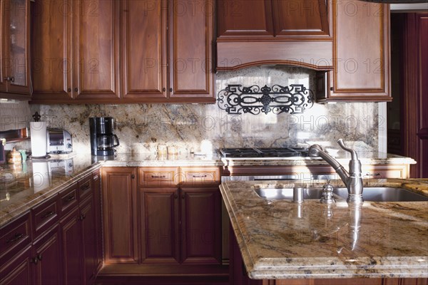 Wooden cabinets in traditional kitchen