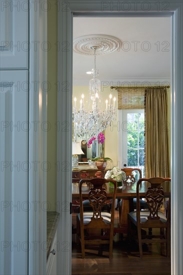 View through doorway to dining room