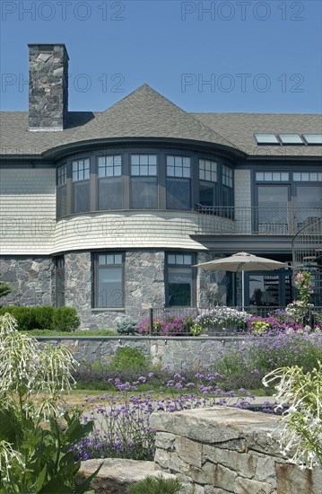 Exterior of a single family home against clear sky