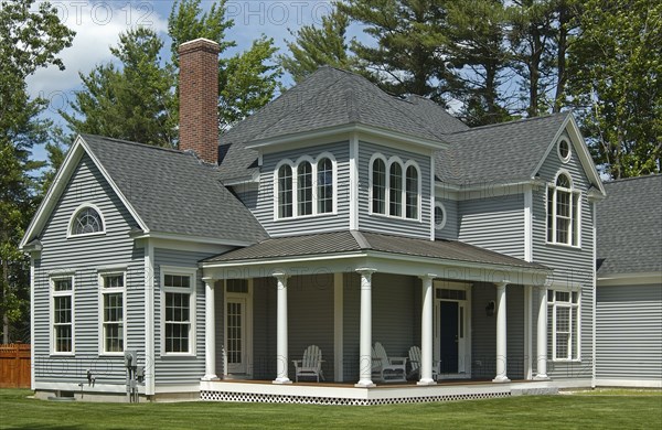 Seating furniture at porch of single family home