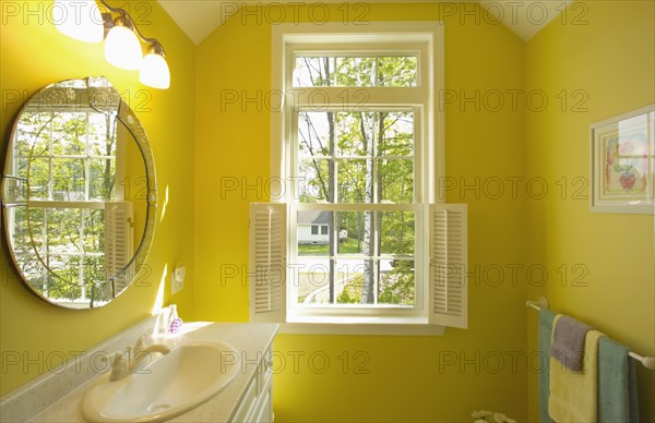 Interior of yellow bathroom