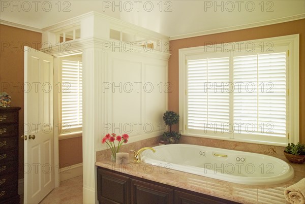 Detail traditional bathroom with marble around hot tub