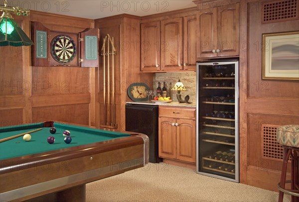 Game room with billiards and darts