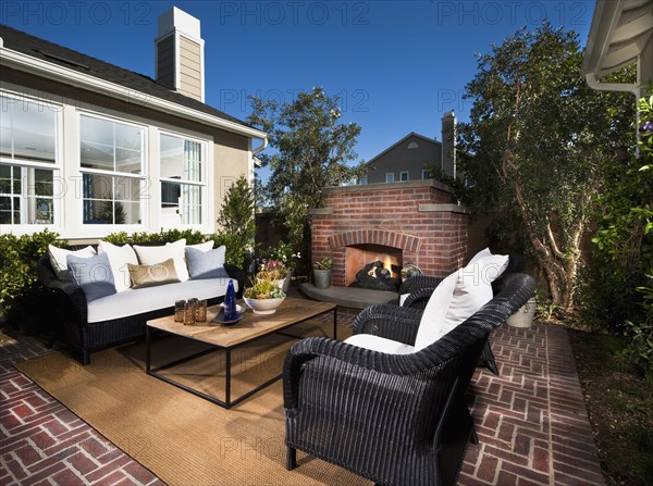 Back patio with fireplace