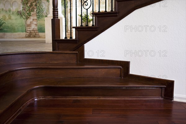 Detail shot of wooden stairs at home