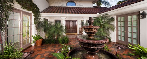 Fountain in the center of a courtyard