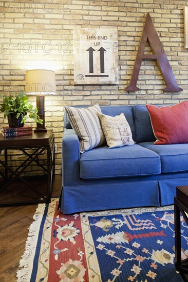 Blue sofa in living room