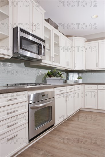 Appliances and gas stove in domestic kitchen