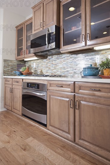 Interior of domestic wooden kitchen