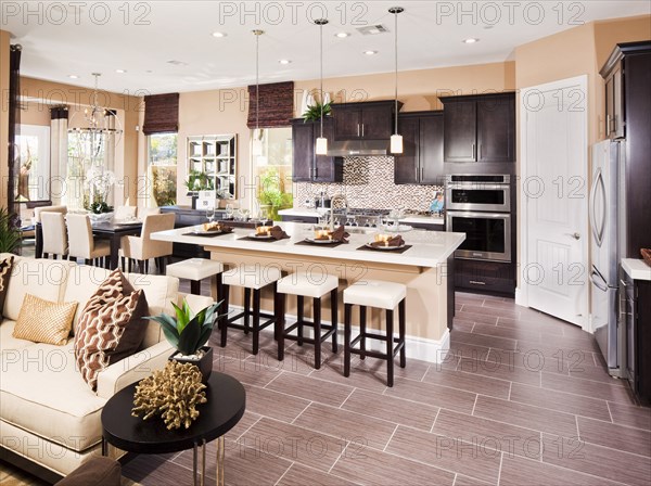 Open plan kitchen with breakfast bar