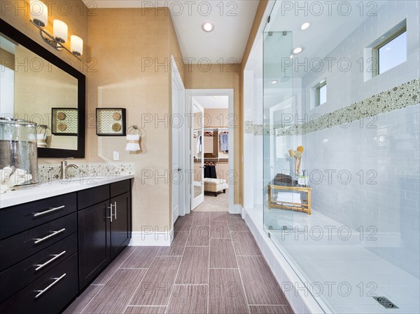 Glass wall in clean bathroom