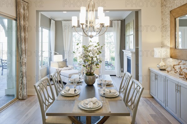 Chandelier over dining table