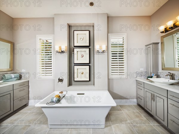 Freestanding master bath in bathroom