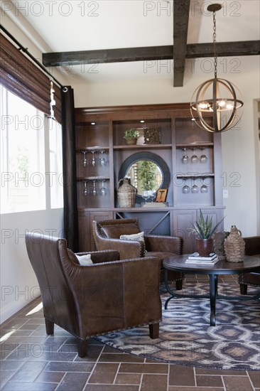 Arm chairs and coffee table in living room