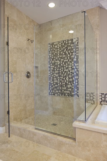 Glass shower cubicle in domestic room