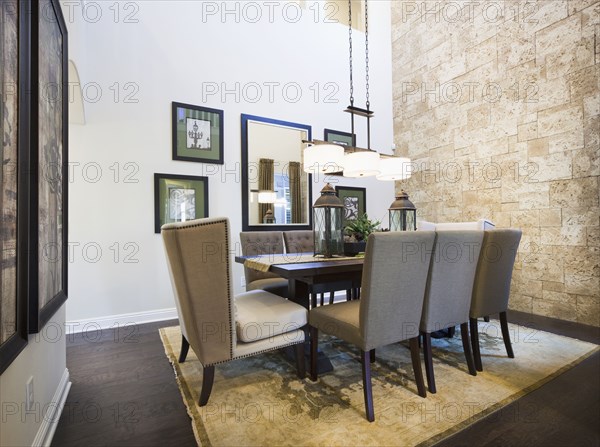 Interior of table and chairs arranged in dining area