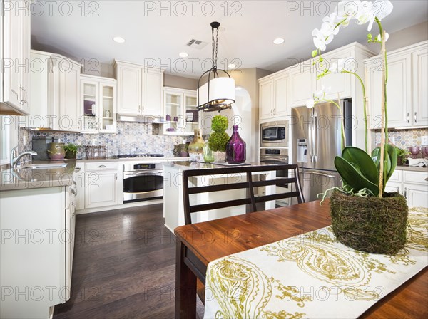 Open plan of domestic kitchen and dining area