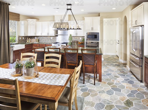 Open plan of domestic kitchen and dining area