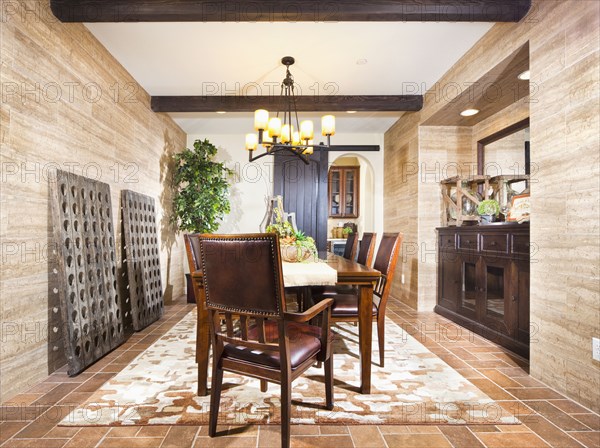 Chandelier over dining table