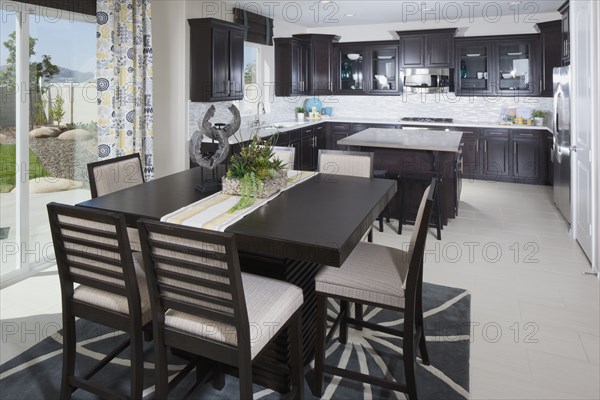 Open plan of kitchen and dining area