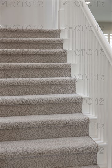 Close-up of stairs with banister at home