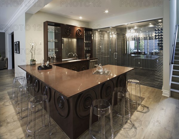 Large bar and wine cellar in contemporary home