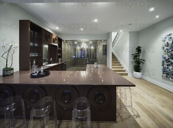 Large bar and wine cellar in contemporary home