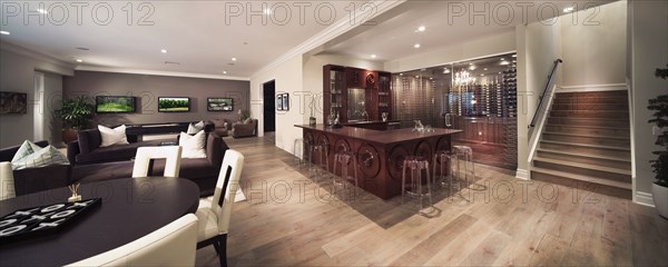 Entertainment area and bar in contemporary home