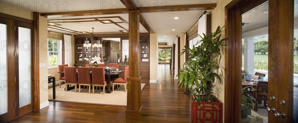 View of contemporary dining room from foyer