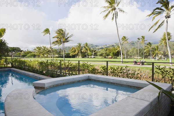 Swimming pool in front of golf course