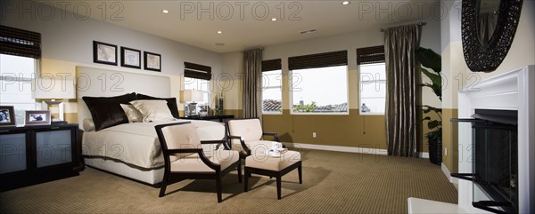 Master bedroom with sitting area and fireplace