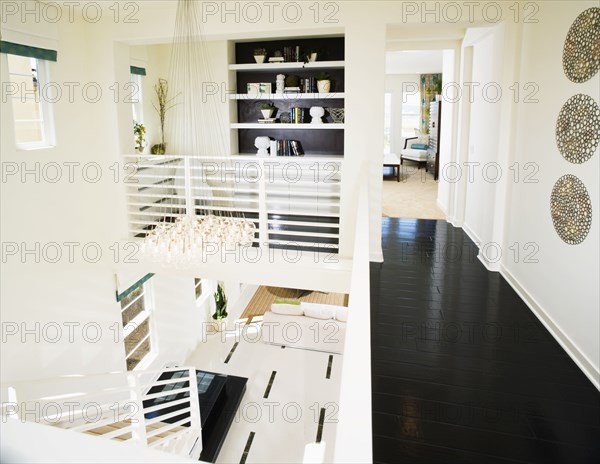 Hallway at top of modern staircase