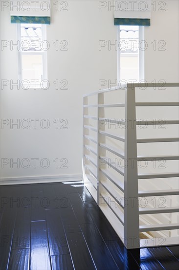 White metal railing along staircase