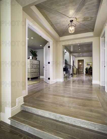 Steps leading up to hallway in contemporary home