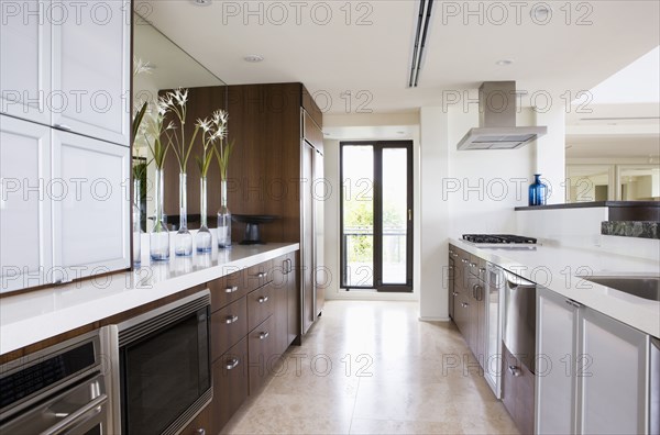 Clean contemporary kitchen with wooden cabinets